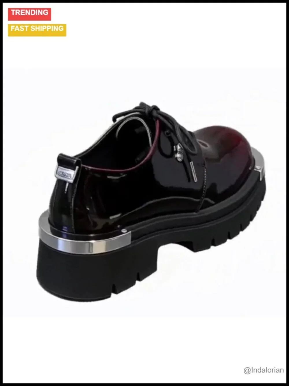 Men's Patent Leather Gradient Metal-Plate Platform Oxfords Non Slip Lug Sole